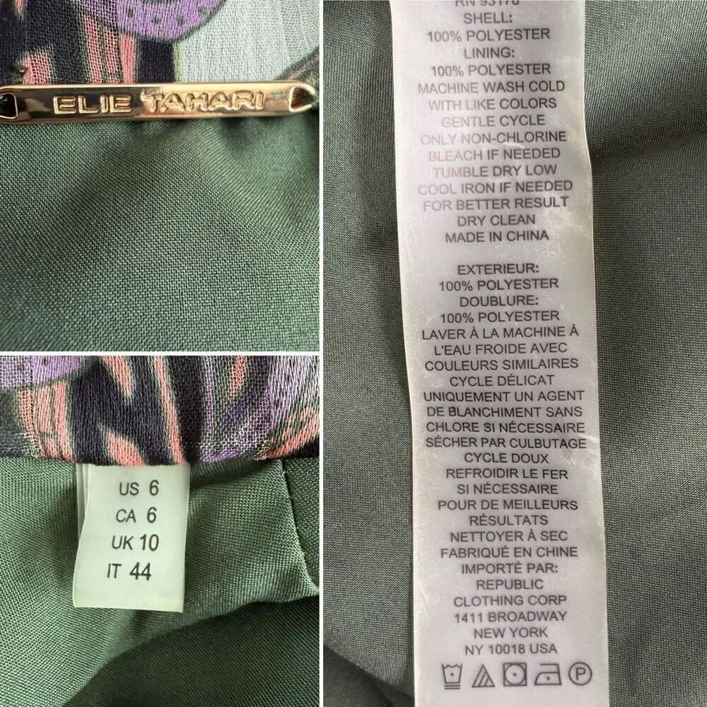 Elie Tahari The Raquel Tie-Neck Paisley-Print Midi Dress Green Multi Size 6 - Picture 10 of 12